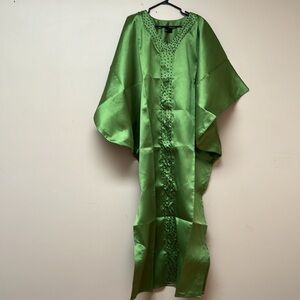 vintage reworked silk  studded long kaftan boubou green maxi dress